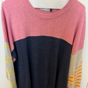 Zaket & Plover Cashmere Cotton Blend Pink Color Block Sweater Size M